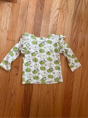 2T Kate Quinn Organics Cotton Long-Sleeve Ruffle Tee with Green Apple Print